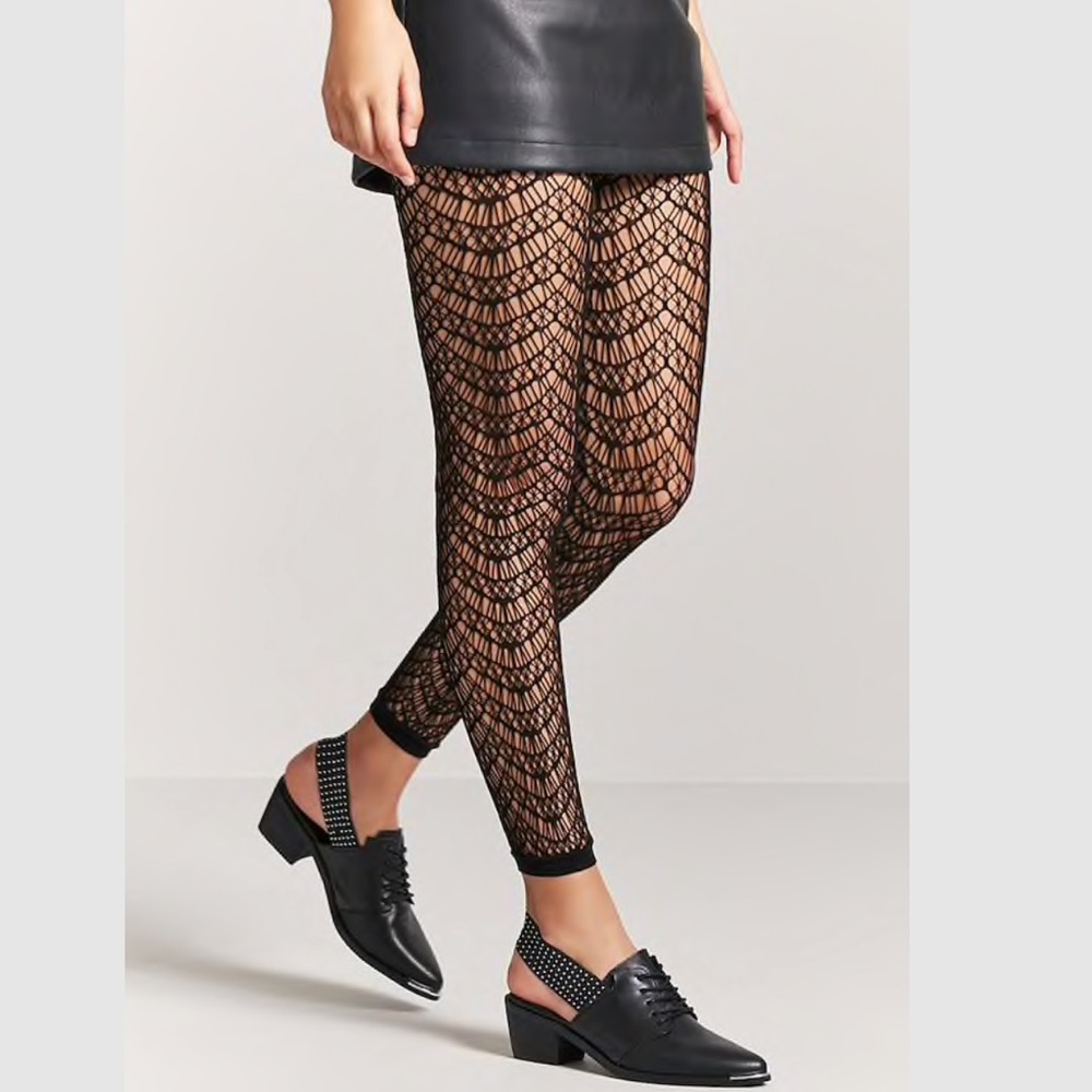 Geometric Cutout Lace edgy black footless tights